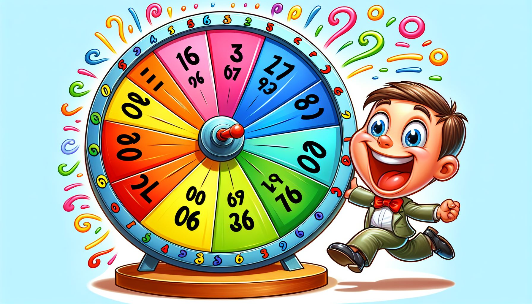 Cartoon of interactive spinning wheel for number selection