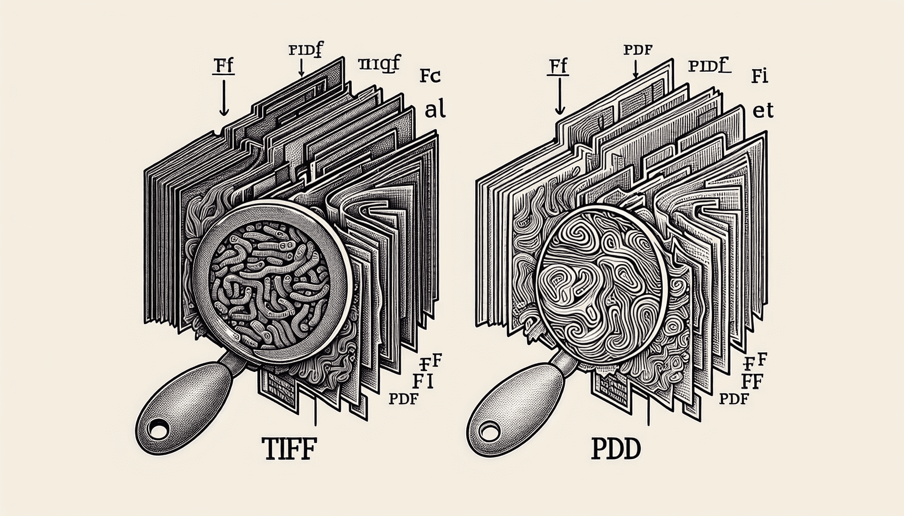 Illustration comparing TIFF and PDF file formats