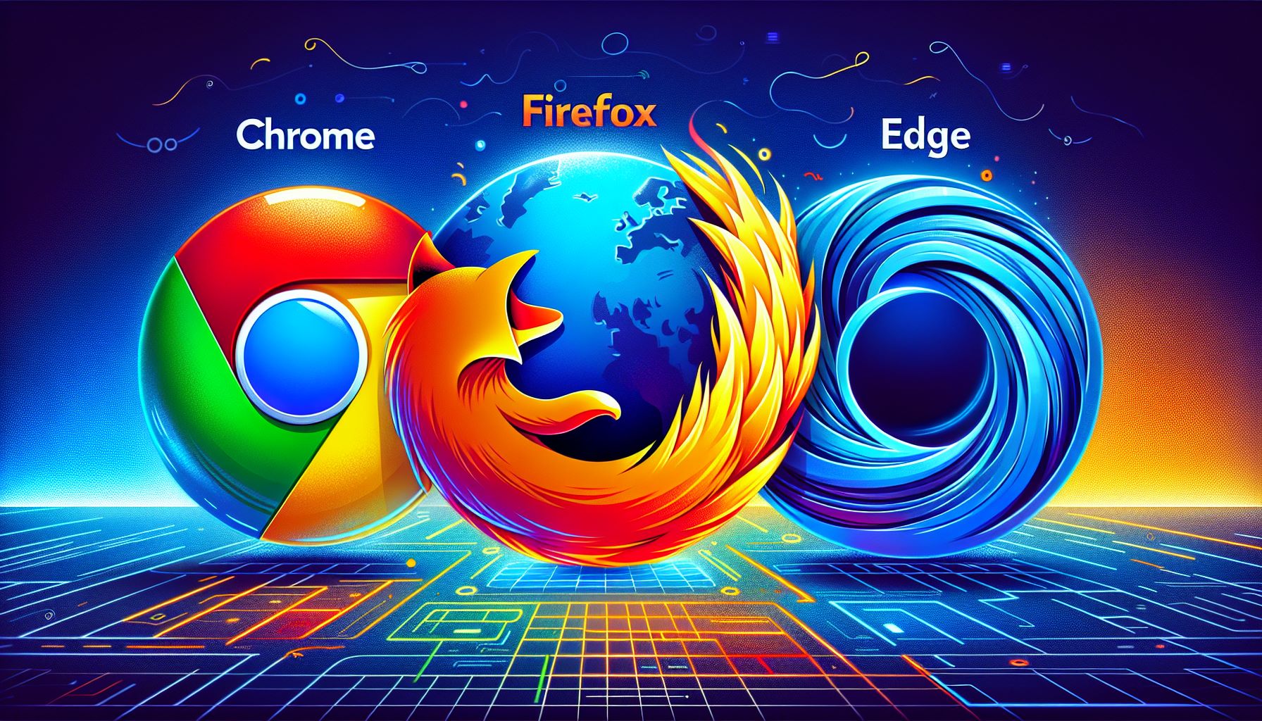 Illustration of Chrome, Firefox, and Edge logos