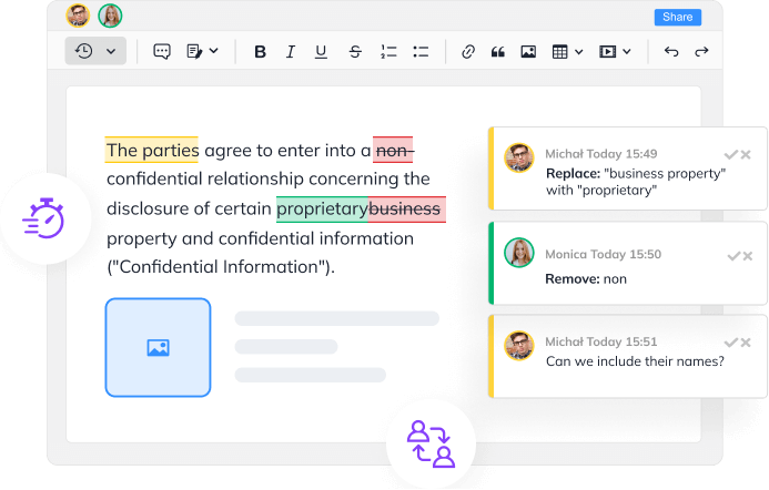 Illustration of collaboration and sharing features in an online text editor