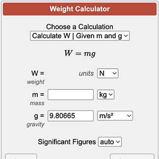 Illustration of selecting a weight calculator