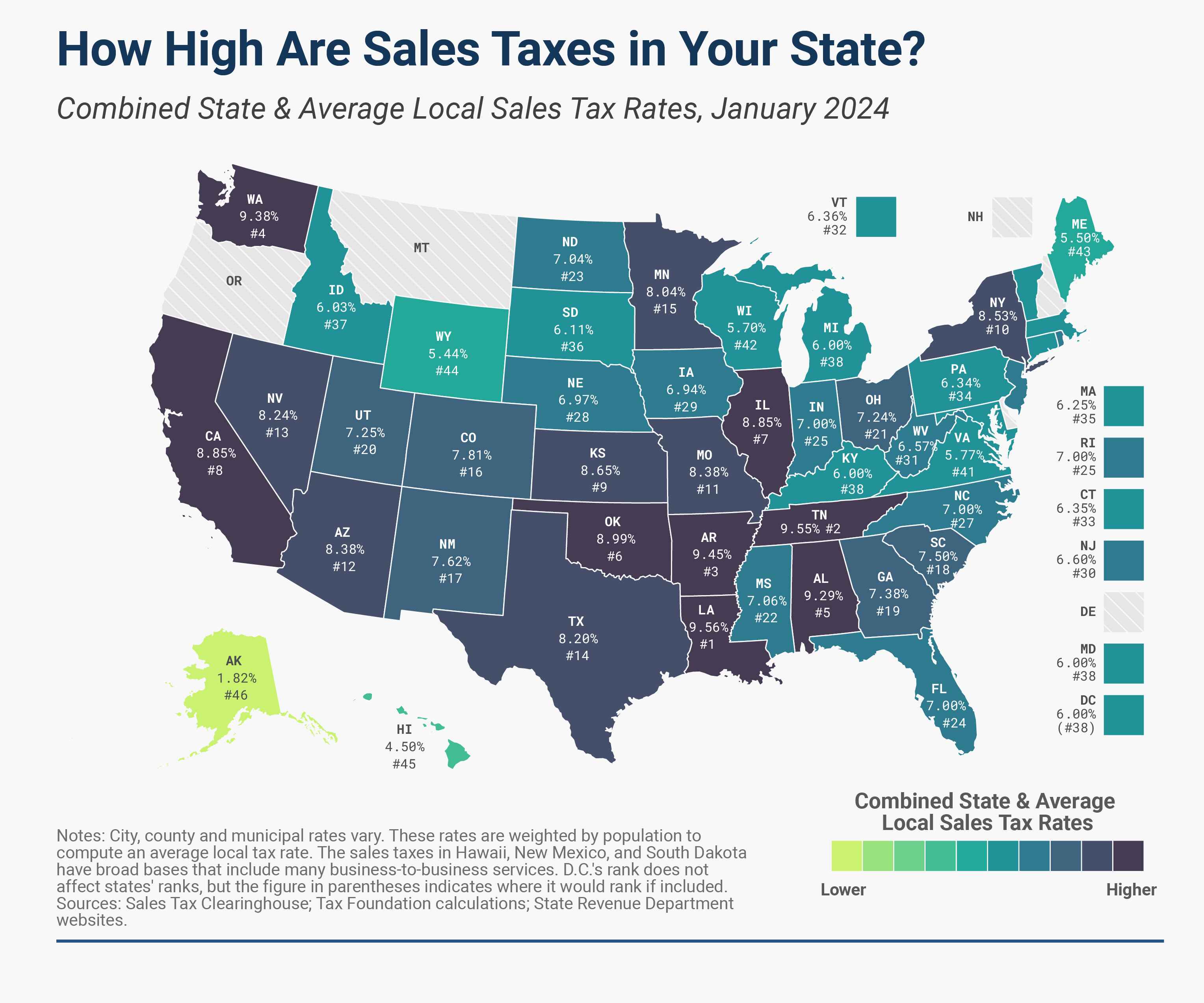Illustration of US map with tax rates